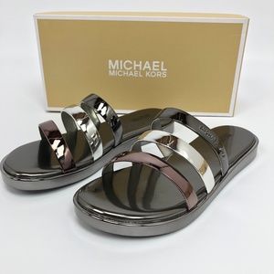 Michael Kors Womens Keiko Slide Sandals Gunmetal S